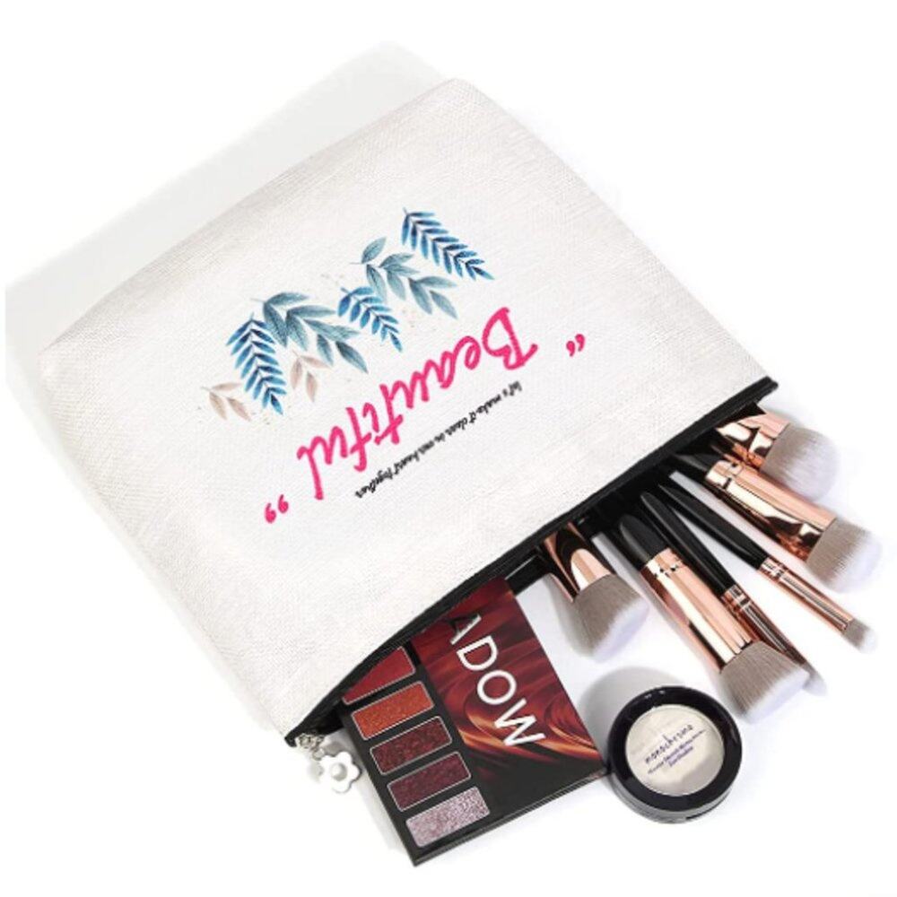 "Beautiful" Linen Makeup Bag
